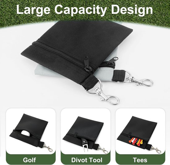 Golf Tee Tas - Accessoire Houder - Golf Benodigdheden - Draaibare Karabijnclip - 17 x 14 cm - Zwart Grijs van GOLF — afbeelding 4