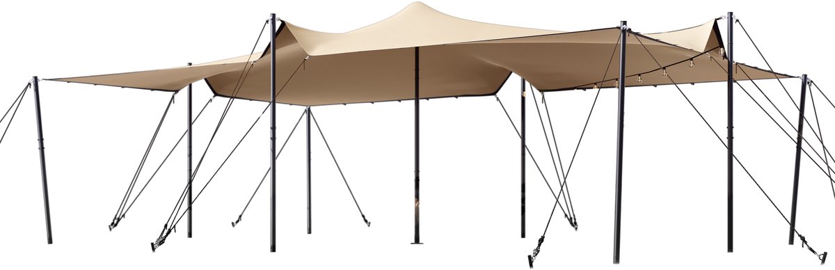 TOOLPORT Stretchtent 5x7,5 m waterdicht polyester doek met stalen palenset voor flexibele outdoor evenementen
