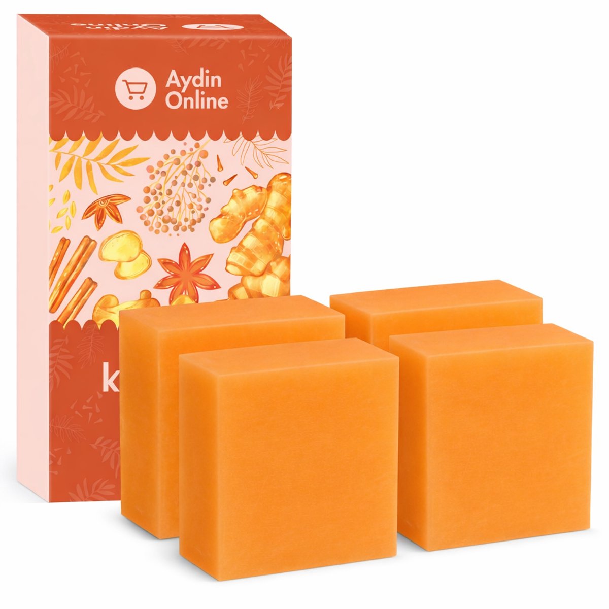 Aydin Online® Kurkuma Zeep 4-Pack – Turmeric Zeep met Kojic Acid & Honing – Natuurlijke Huidverzorging voor Gezicht & Lichaam – Diep Reinigend & Anti-Acne