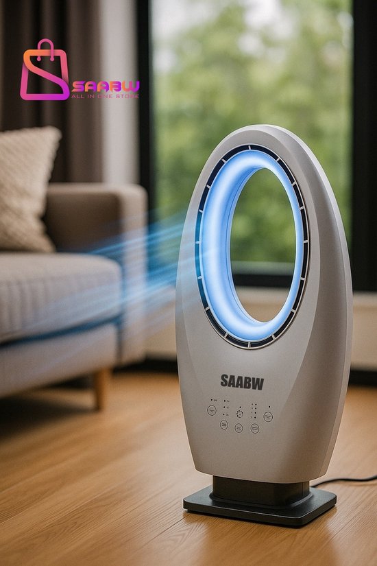Bladloze Ventilator Draadloos Oplaadbaar 4000mAh 3 Snelheden Touch LED Nachtlamp Tafelventilator