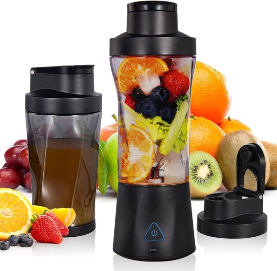 24oz Inhoud - Persoonlijke Blender voor Shakes & Smoothies - BPA Vrij - Lekvrij Deksel & Drinkopening - USB-C Oplaadbaar - Zelfreinigend - Met 6 Scherpe Mesjes - Zwart