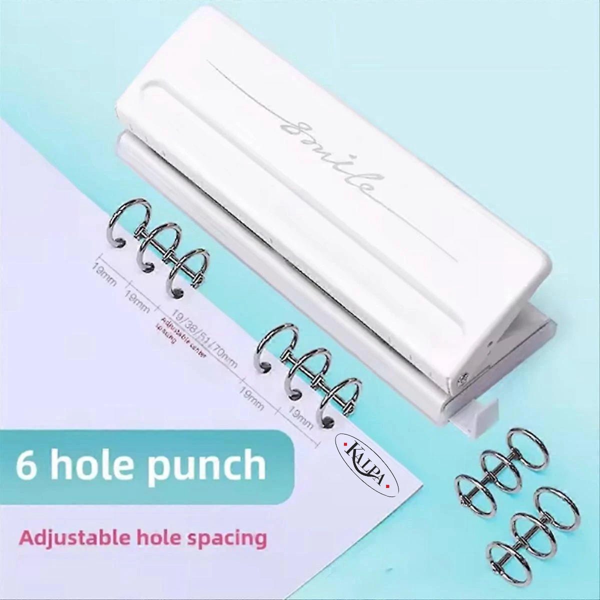 Verstelbare 6-gaats pons – metalen losbladige perforator voor A5, A6, en Personal Planners (wit) 1 week per 2 paginas 2026-2027-2028
