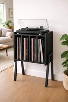 GOPLUS platenspeler standaard, vinylplatenstandaard met oplaadstation & wielen, vinyl platenspeler-rek platenspelerstandaard platentafel bijzettafel voor woonkamer (grijs