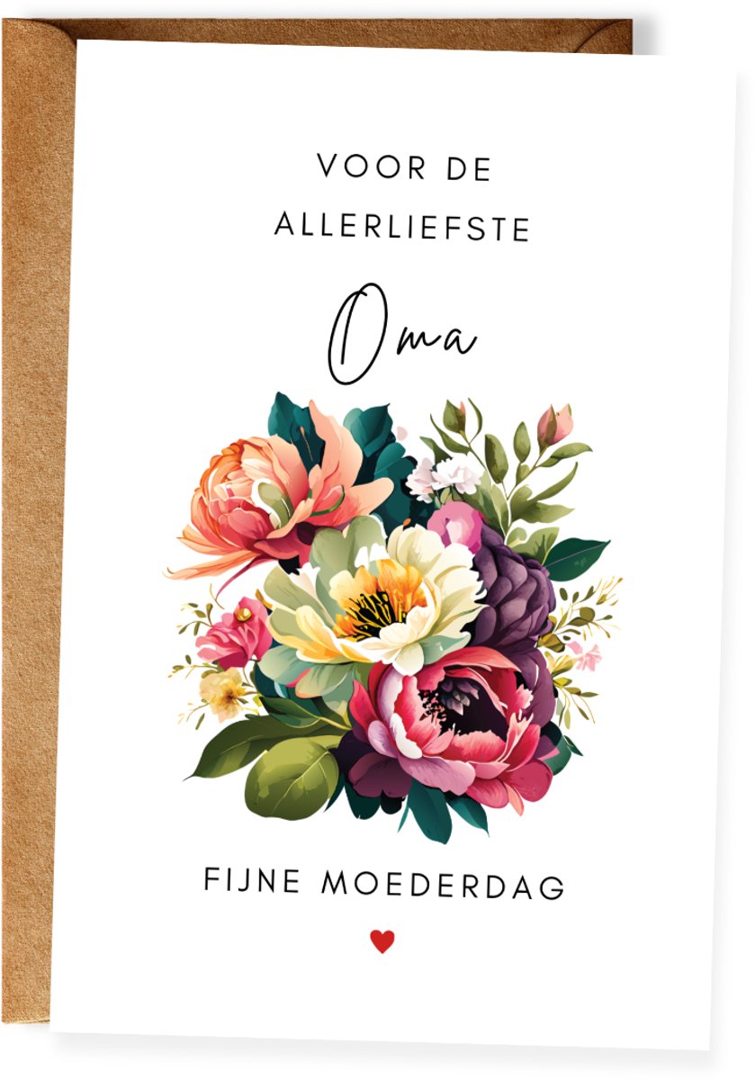 Moederdagkaart voor de allerliefste Oma – Fijne Moederdag Oma - Wenskaart Oma - Grootmoeder - (10x15 cm incl. envelop)