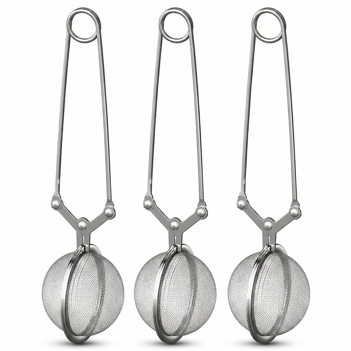 Rixora® Theezeef Set - 3 Stuks - Inclusief 3x Lekbakje - RVS Thee-ei met Handvat voor Losse Thee - Fijnmazig Theefilter - Zilver