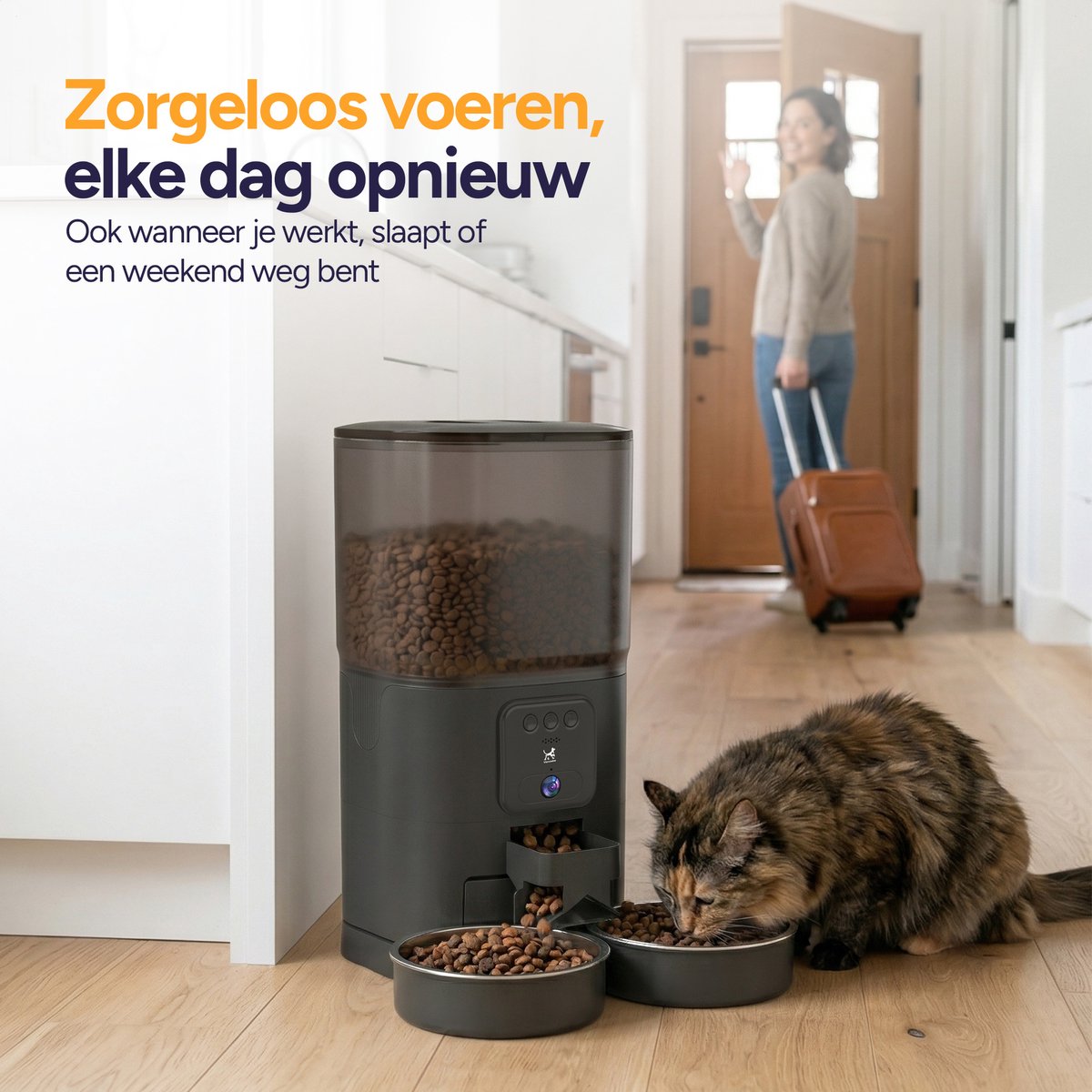 Viervoeter Feed Pro Dual - Automatische Voerbak 7L - HD camera & Audio - Kat en Hond - Voerautomaat met App - Zwart thumbnail 6
