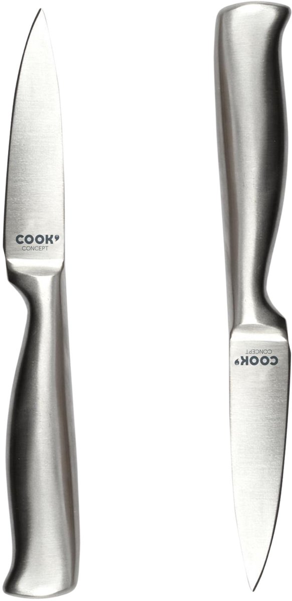 Cook Concept Keukenmes - 2x - inox - RVS - 8.5 cm - koksmes / keukenmes / schilmes / fruitmes