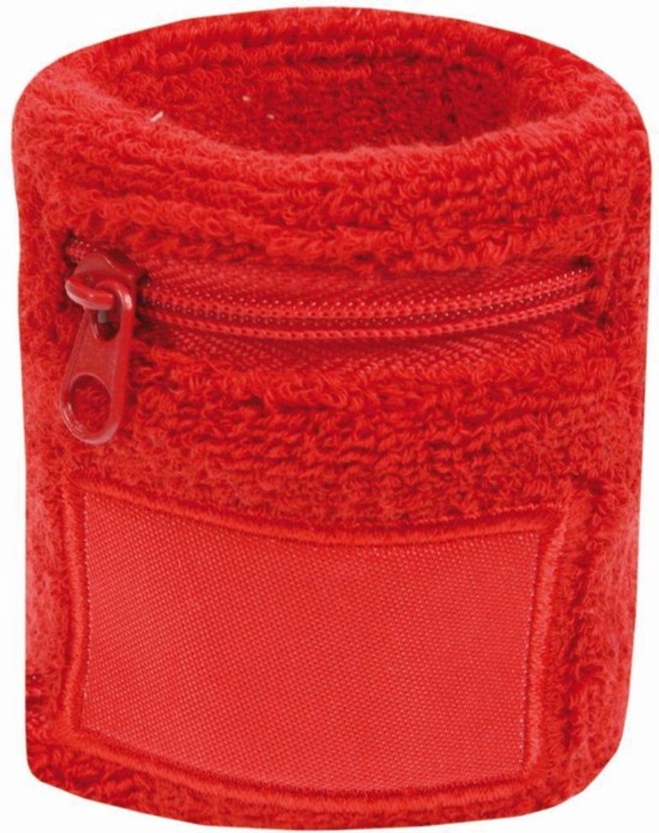 Benza Pols zweetbandjes met opbergvakje en rits - Rood 6 cm - 2 stuks