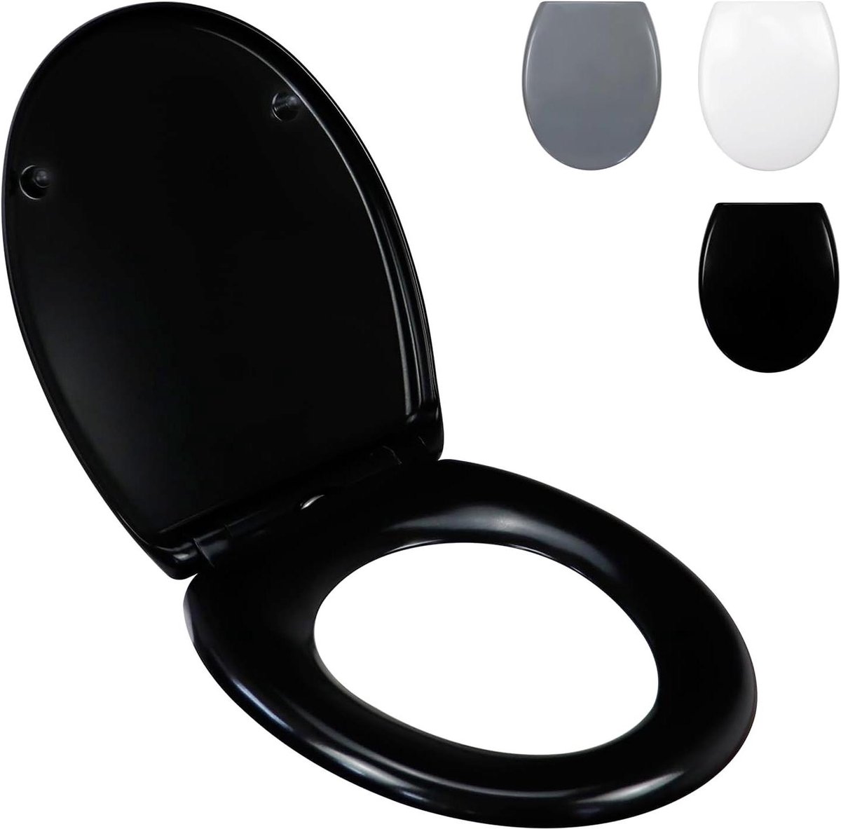 Toiletbril Ovaal - WC Deksel - Geruisloos Sluiten - Quick Release Reiniging - 44.5 x 37.5 cm - Zwart