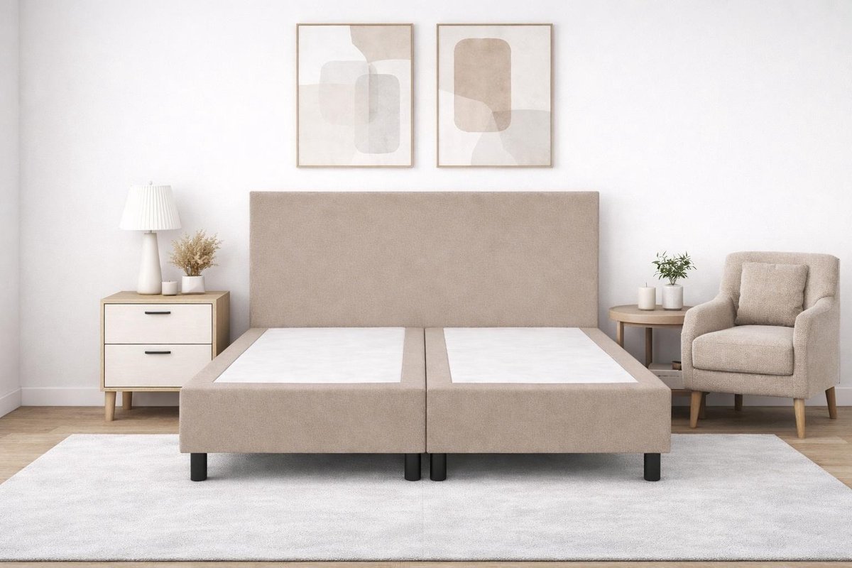 Boxspring Ayla Royal - 140x200 Zonder matras - Beige Glad - Ayla Matrassen - 2 persoons