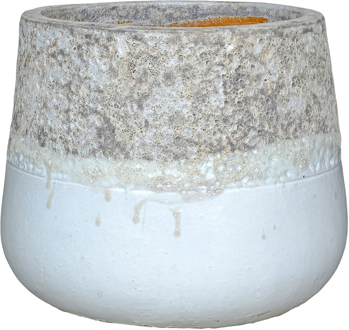 PTMD Lenz White Ceramic Pot Rough Top Border Round M
