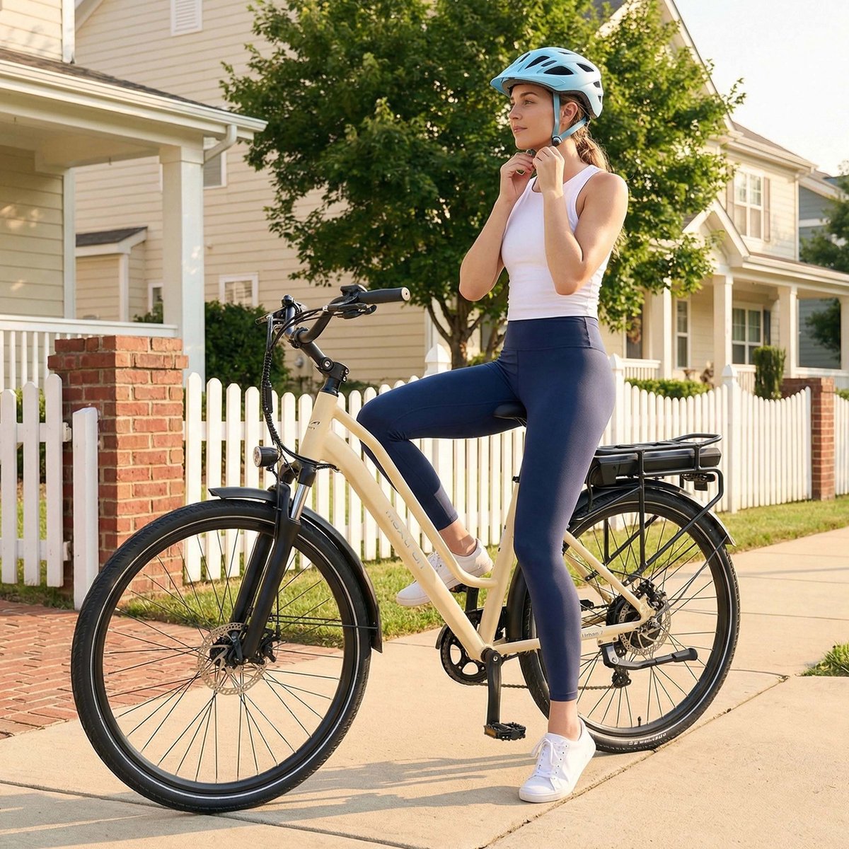 Maxtron Urban7 Elektrische Fiets – 468.8Wh Accu – Actieradius tot 70 km – 27.5×2.0 Inch Banden – Aluminium Verende Voorvork – Shimano RD-M310 Versnellingssysteem – Mechanische Schijfremmen – Stadsfiets – Max. Belastbaar 120 kg – Beige thumbnail 6