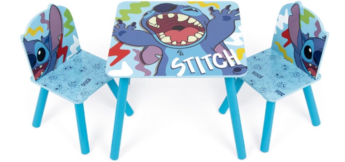 Disney Stitch Kinder Tafel en 2 Stoelen – Peuter Meubelset – 50x50 cm – Blauw – Vanaf 3 Jaar