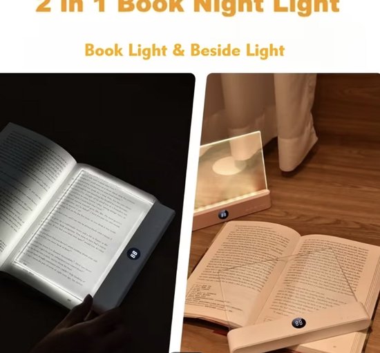 2-in-1 LED Leeslamp Volledige Pagina - USB Oplaadbaar - Instelbare Kleuren - Bedlampje - Draagbare Bladwijzerlicht - LED-leeslamp - Bright Light Lamp Board - Leeslamp voor lezen in bed - Oogvriendelijk - Met Timer - Draagbaar Nachtlampje - 1 stuk van Merkloos — afbeelding 2