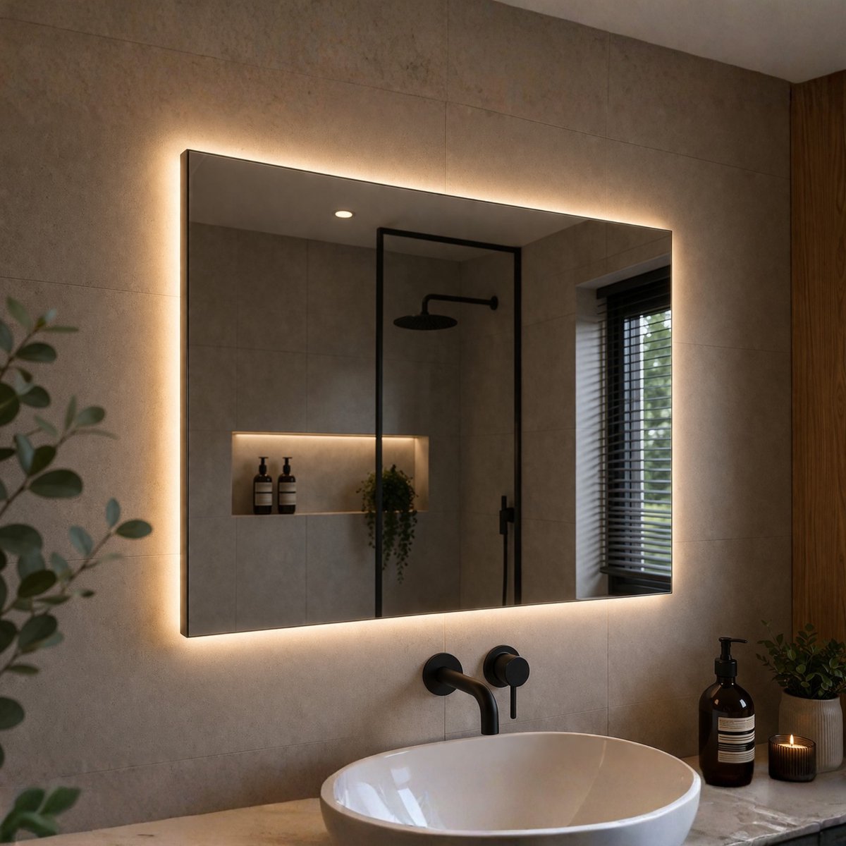 Badkamer Spiegel Rechthoek Met Led - Dubbele Touch Bediening en Anti-condens - Multicolor Spiegel Led - Badkamer Spiegel - Diamater 60×80 cm