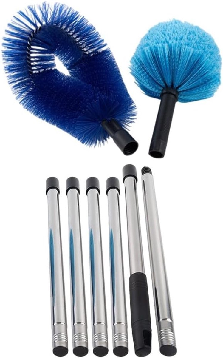 Plafondbezem Rvs - Telescopische Bezem - Hoge Oppervlakken Schoonmaken - Verstelbaar Handvat - 6 cm - Blauw
