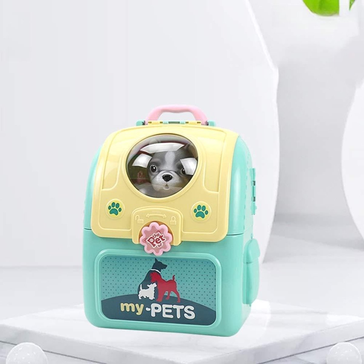 Kinderen Dierenverzorging - Speelgoed Rugzak - Fantasie Spel - Draagbare Speeltafel - 30 x 23 x 14 cm - Hemelsblauw