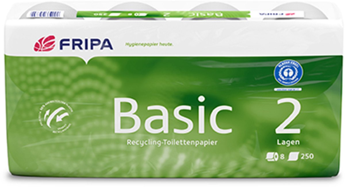 8x 8 Rollen Toiletpapier tissue 2-laags Ø 12 cm · 115 cm x 98 cm wit Basic 250 Blatt