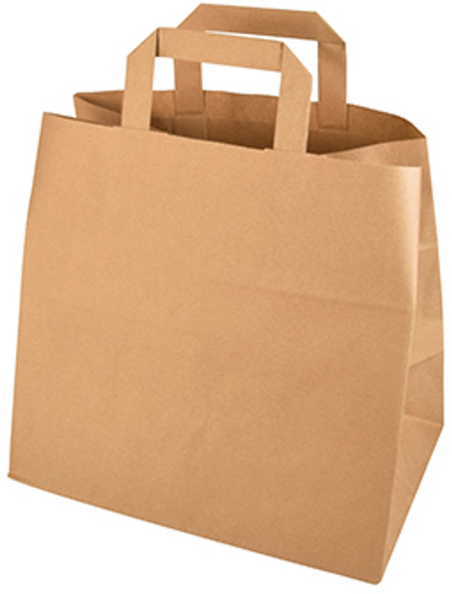 8x 50 Draagtassen papier 25 cm x 26 cm x 17 cm bruin met handvaten