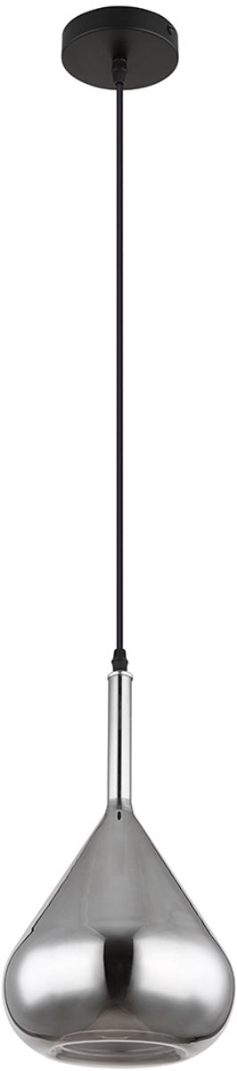 Hanglamp Eetkamerlamp Woonkamerlamp, metaal zwart glas smoke-kleurig, E27, H 150 cm