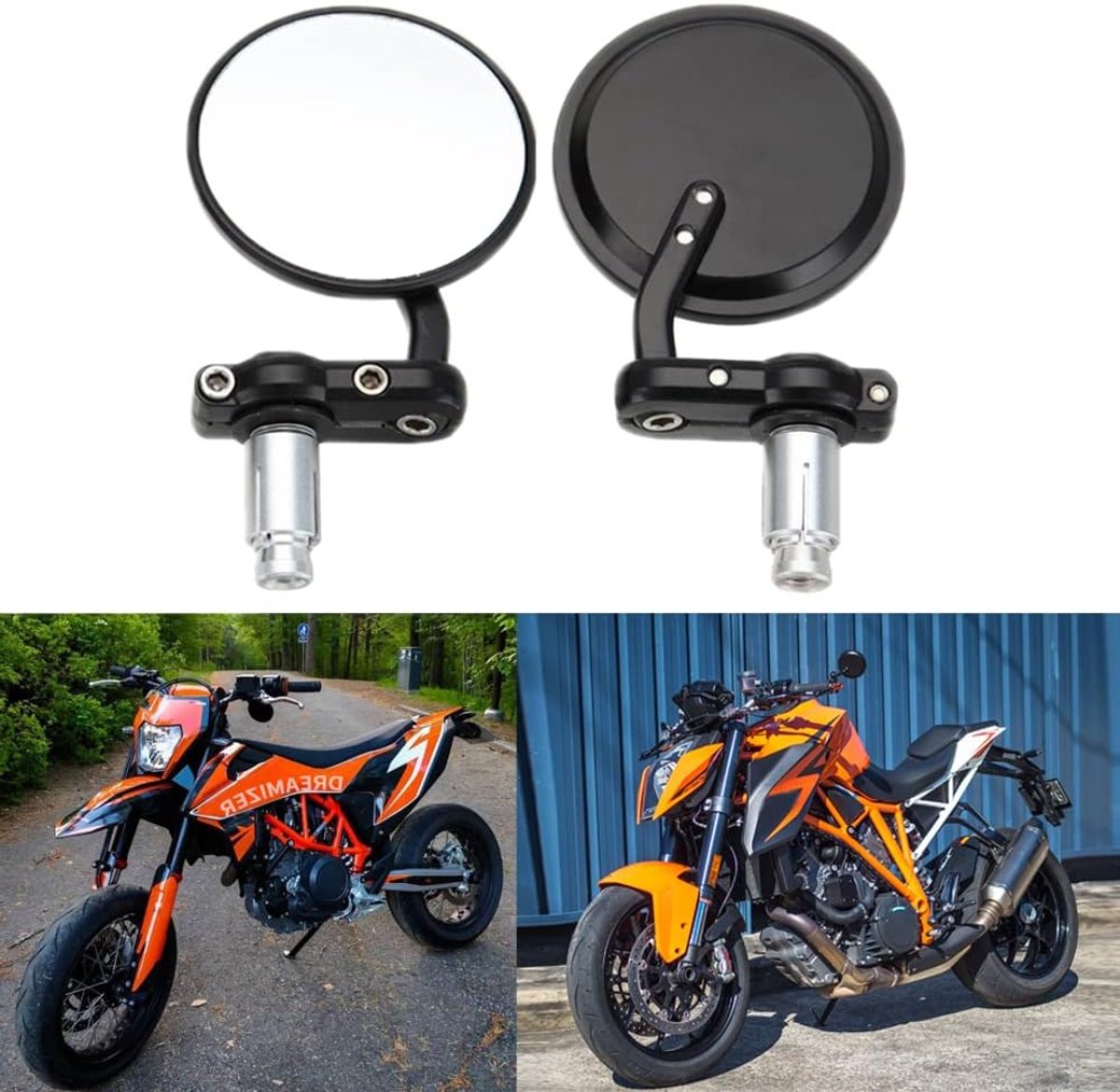 REN® Bar End Spiegels - Fietsspiegel - Motor Spiegels - Zwart - 19cm x 19cm x 5cm