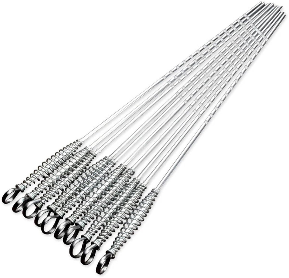 BBQ-spiesjes Roestvrijstaal - Metalen Kebabnaalden - Buitengrillen - Platte Spiesen Veerhandgreep - 50 cm Lengte