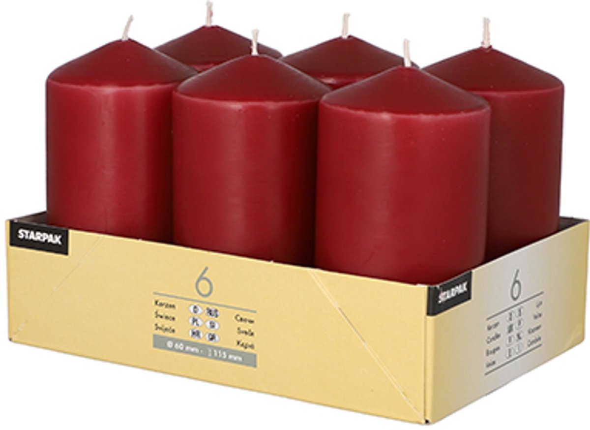4x 6 Stompkaarsen Ø 60 mm · 115 mm bordeaux