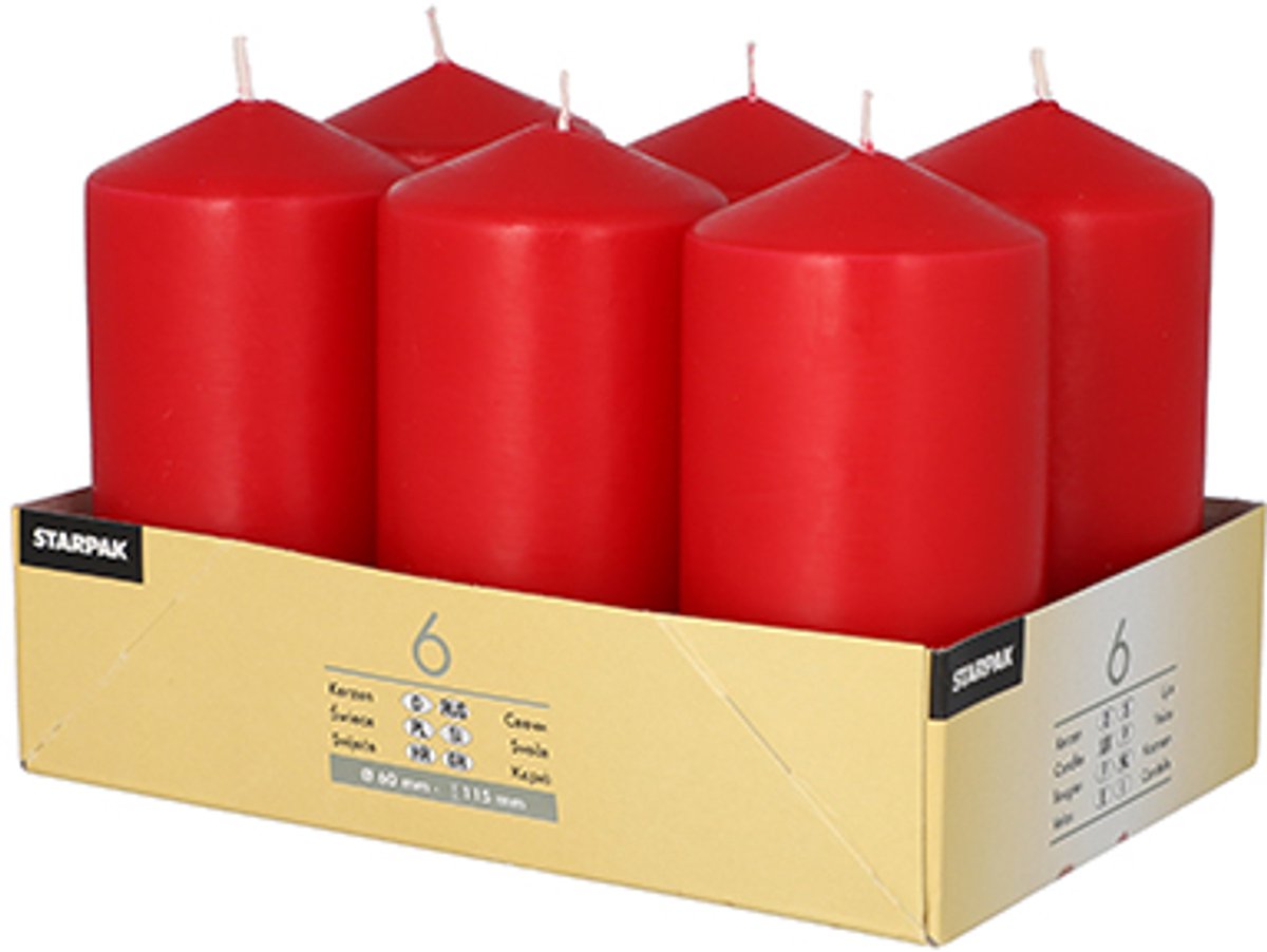 4x 6 Stompkaarsen Ø 60 mm · 115 mm rood