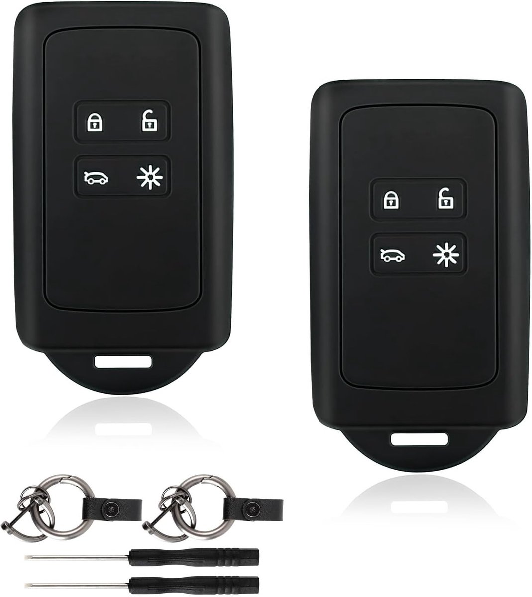 Set van 2 Zachte Siliconen Autosleutelhoezen met Sleutelhanger Geschikt voor Renault Modellen zoals Clio, Espace, Megane en Meer (Zwart)
