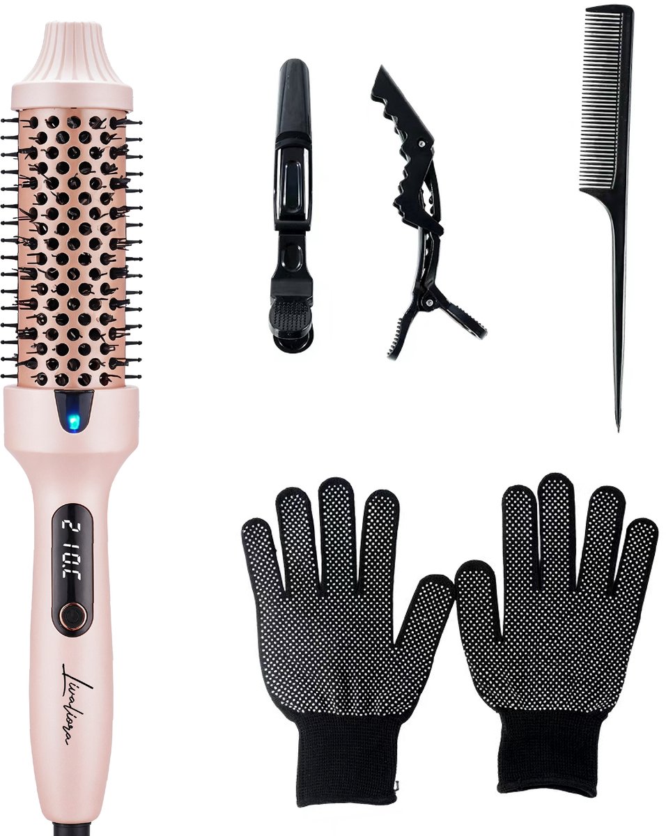 Livaliora® Thermal Brush – Keramische Krul & Stijlborstel – Fohnborstel & Blowout Airstyler – Roze – Negatieve Ionen