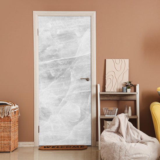 Deurposter 80x205 cm - Deursticker Marmer - Steen - Wit - Luxe - Marmerlook - Meubelfolie zelfklevend - Deurfolie woonkamer - Interieurfolie fotobehang - Deur plakfolie - Deurstickers - Deurbehang sticker - Kamer decoratie