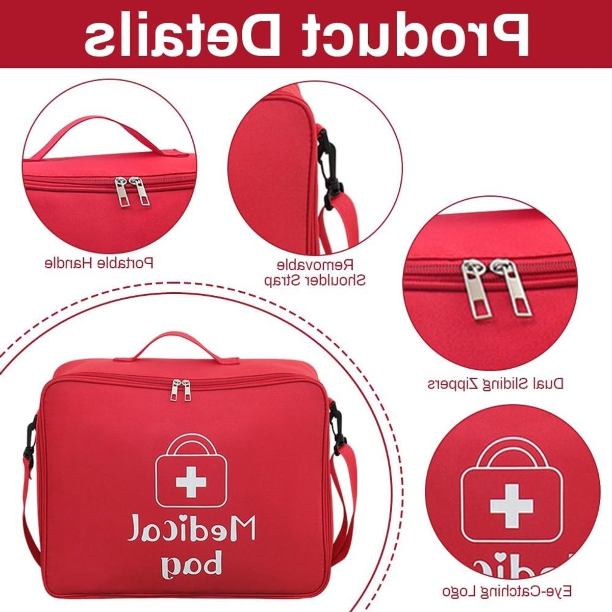 Grote Medicijnentas 18L - Lege Eerste Hulp Tas met Handvat en Schouderriem, Waterdicht voor Thuis, School, Auto, Reizen, Kamperen en Wandelen (Rood)