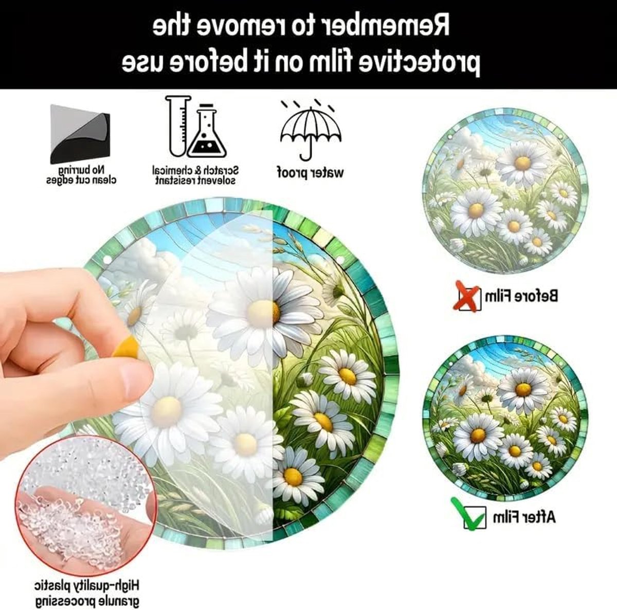 Kleurige Bloemen en Bladeren Gevlekte Glasramen, Zonlicht Vanger voor Raamdecoratie en Cadeaus