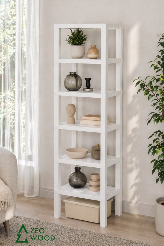 Zeo Wood® - Badkamerrek - Opbergrek - Zwart Badkamerrek Staand - 6 Etages - Keukenrek - Opbergrek Staand-BPA Vrij - Wit