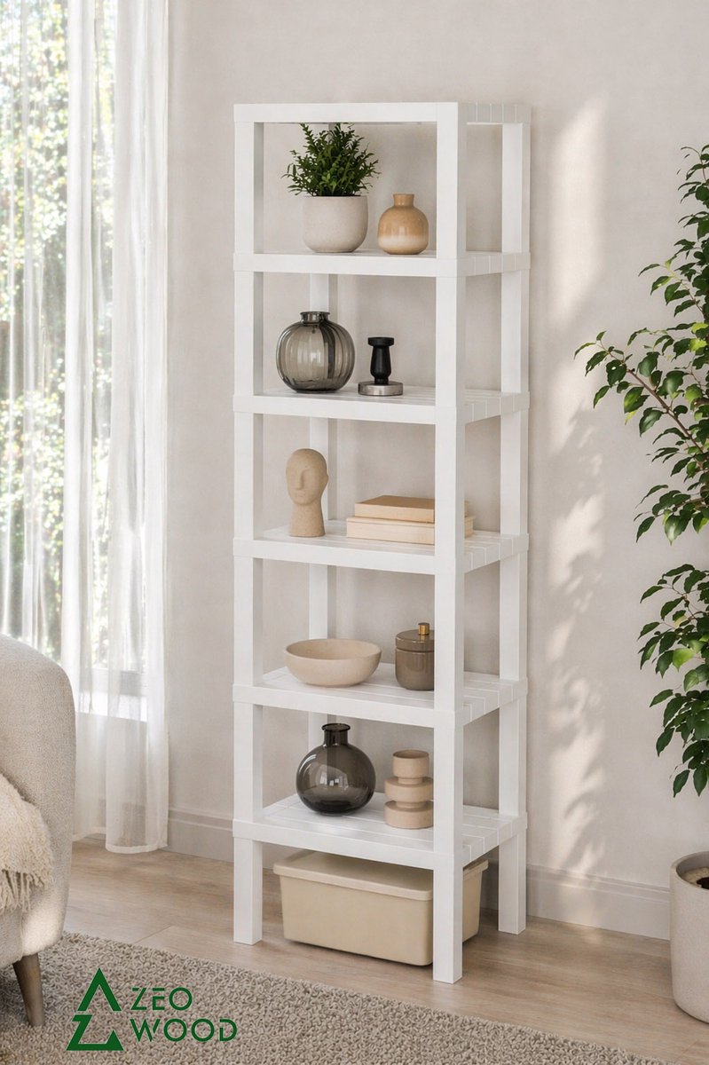 Zeo Wood® - Badkamerrek - Opbergrek - Zwart Badkamerrek Staand - 6 Etages - Keukenrek - Opbergrek Staand-BPA Vrij - Wit