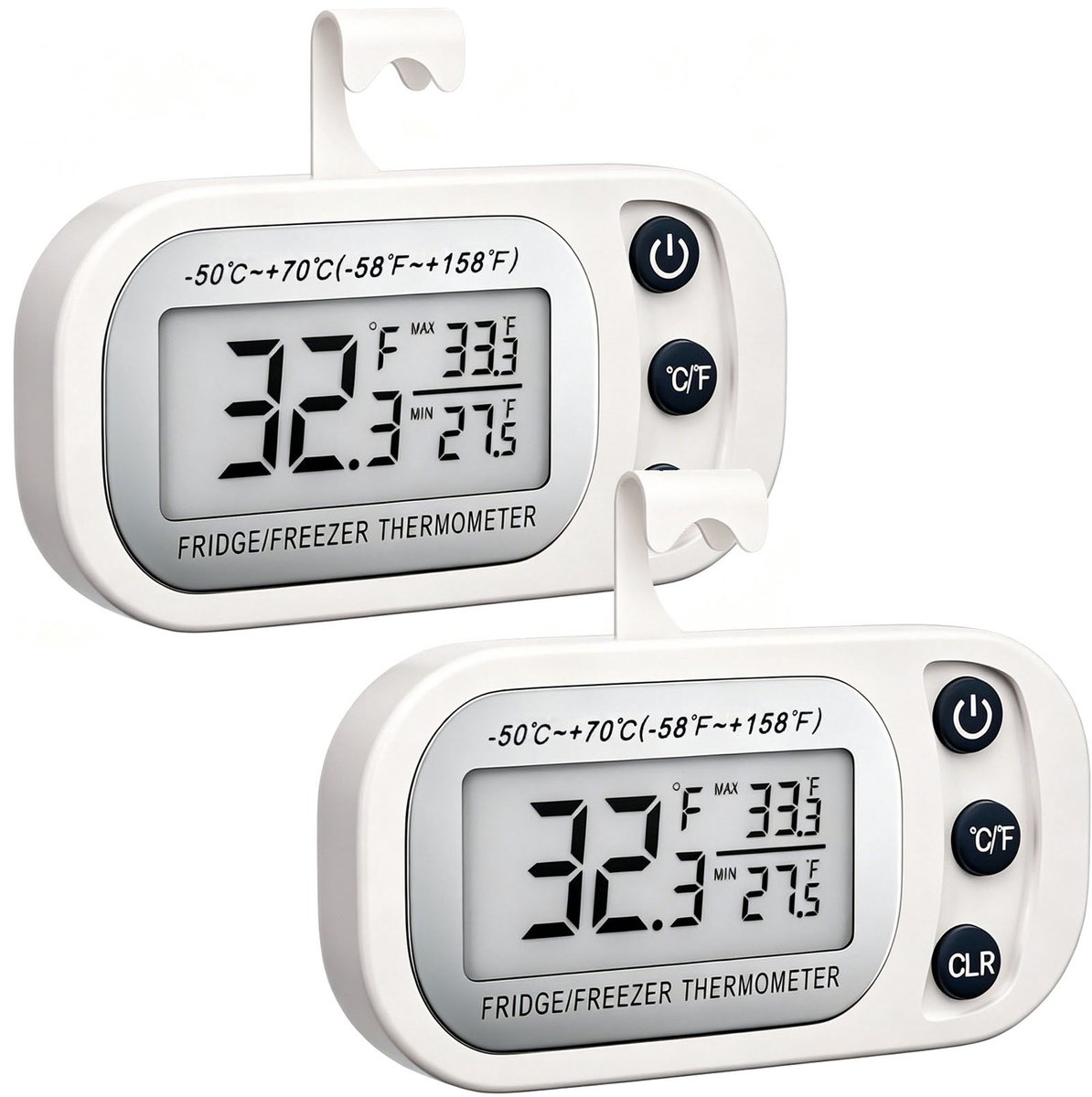 2x Digital Koelkast Thermometer Vriezer - Waterdichte Temperatuurmeter Met Grote LCD Display - Magnetisch En Met Standaard Voor Keuken En Koelkast - Wit