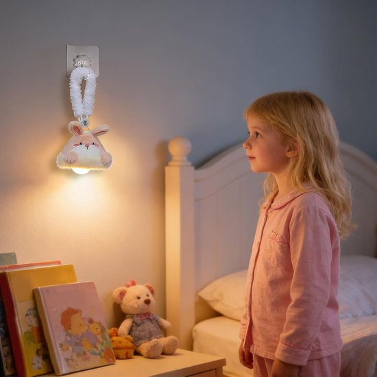 Nachtlamp Pluche Dier - Wandlamp Kinderkamer - Slaap Gemoedelijkheid - Draadloze Wandmontage - 10 x 10 x 10 cm - Konijntje — afbeelding 2