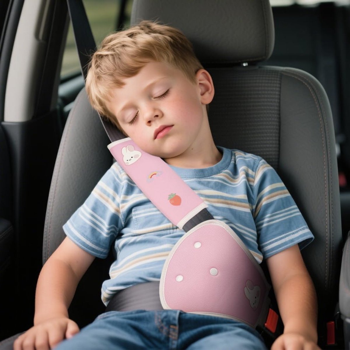Schattige Zittingriem Kussens voor Kinderen, 2 Stuks, Veiligheidsriem Bescherming voor Volwassenen en Kinderen, Schouderbescherming in Roze Konijn Design