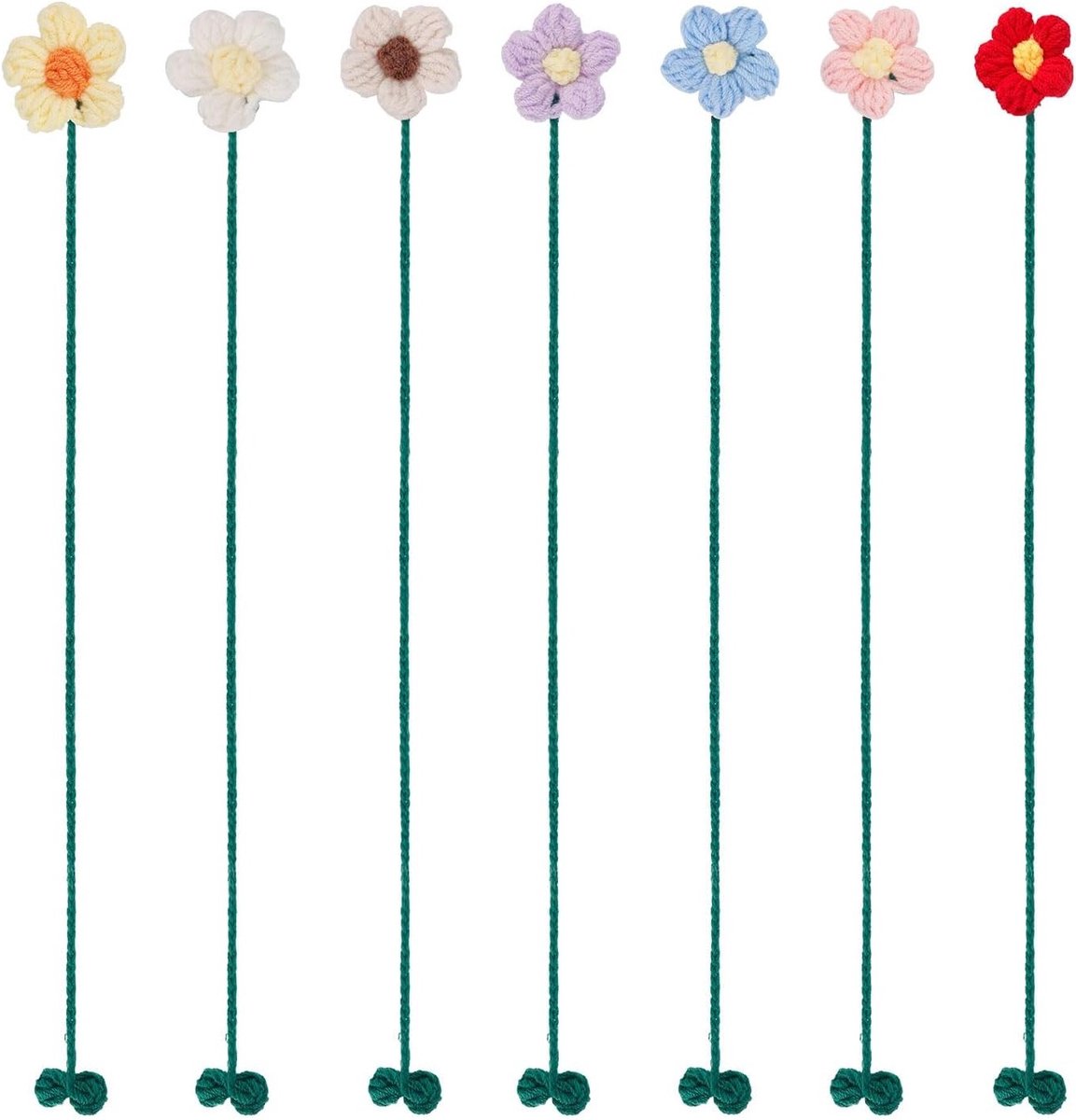 Handgemaakte Haakbloem Boekmerken in 7 Kleuren, Persoonlijke Boekenleggers en Decoratieve Accessoires voor Vrouwen, Leerkrachten en Boekliefhebbers