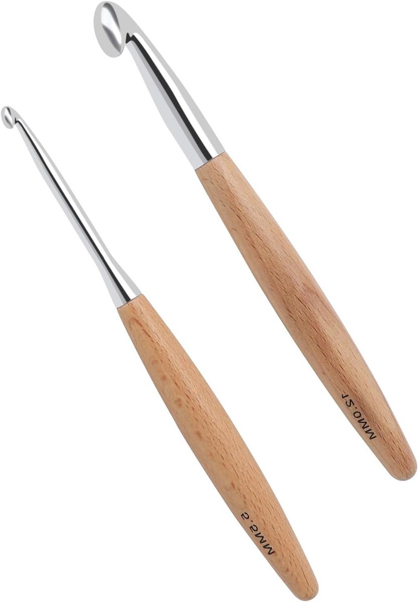 Ergonomische Haaknaalden van Beukenhout 12 mm en 5.5 mm voor Breien, Haken en Creatieve Wolprojecten, Geschikt voor Beginners en Gevorderden