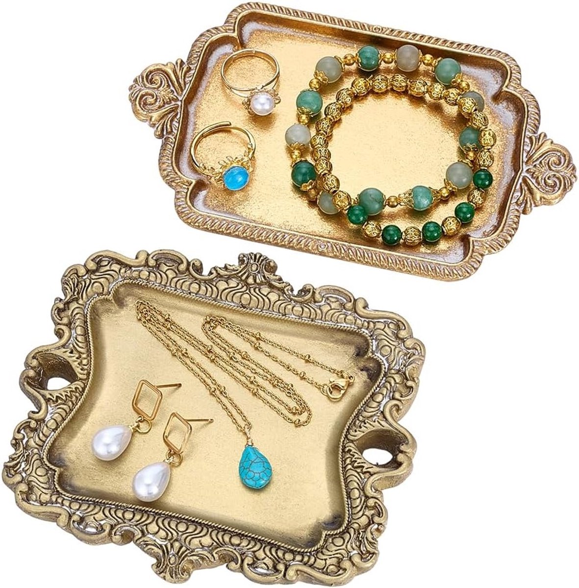 Vintage Sieradenbox in 2 Stijlen - Decoratieve Metalen Tray voor Sleutels en Sieraden - Ideaal voor Badkameraccessoires en Organisatie