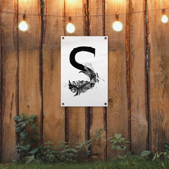 Décoration de jardin Jungle lettre S - noir et blanc - 40x60 cm - Poster jardin - Tissu jardin - Poster extérieur