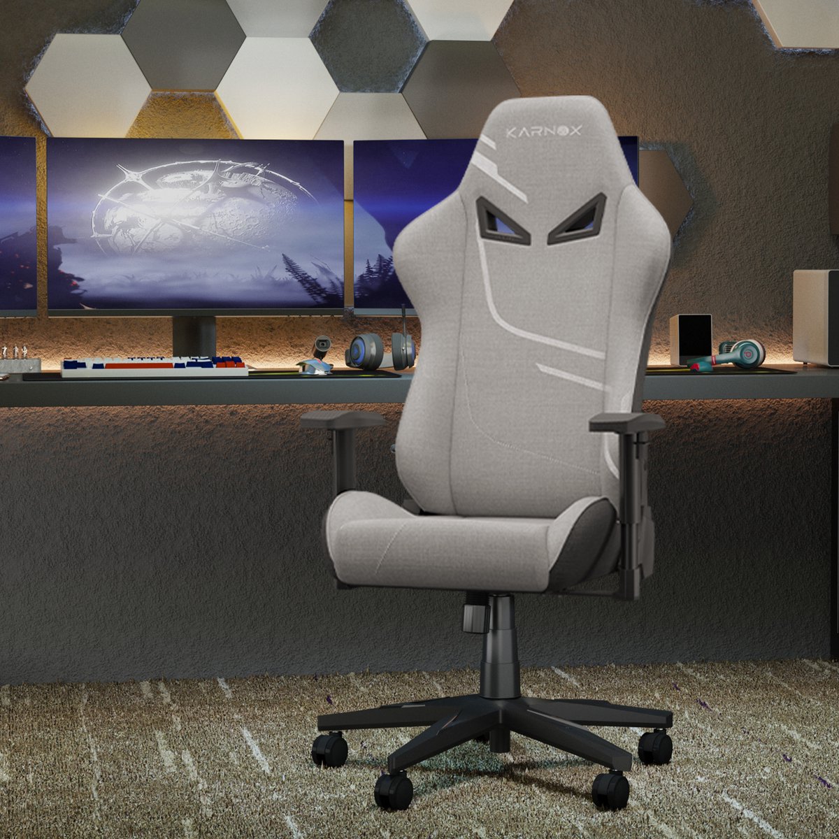 Wishdor - Gamestoel - Ergonomisch Verstelbaar Met Hoge Rugleuning Hoofdsteun En Lendensteun - Modern Ontwerp - Voor Werkkamer - Stoffen Bekleding - Lichtgrijs - Draaibaar En Kantelbaar - 54,5 X 50 X 132 Cm
