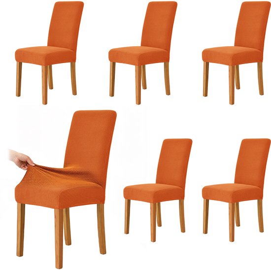 Eetkamerstoelhoezen – 6-pack – Stoelhoezen – Decoratieve zithoezen – Elastische stoelhoezen – Afneembaar & wasbaar – Eenvoudig te reinigen – Geschikt voor eetkamers, keukens, feesten en hotels –L/B/H: 38–48 / 38–48 / 47–58 cm