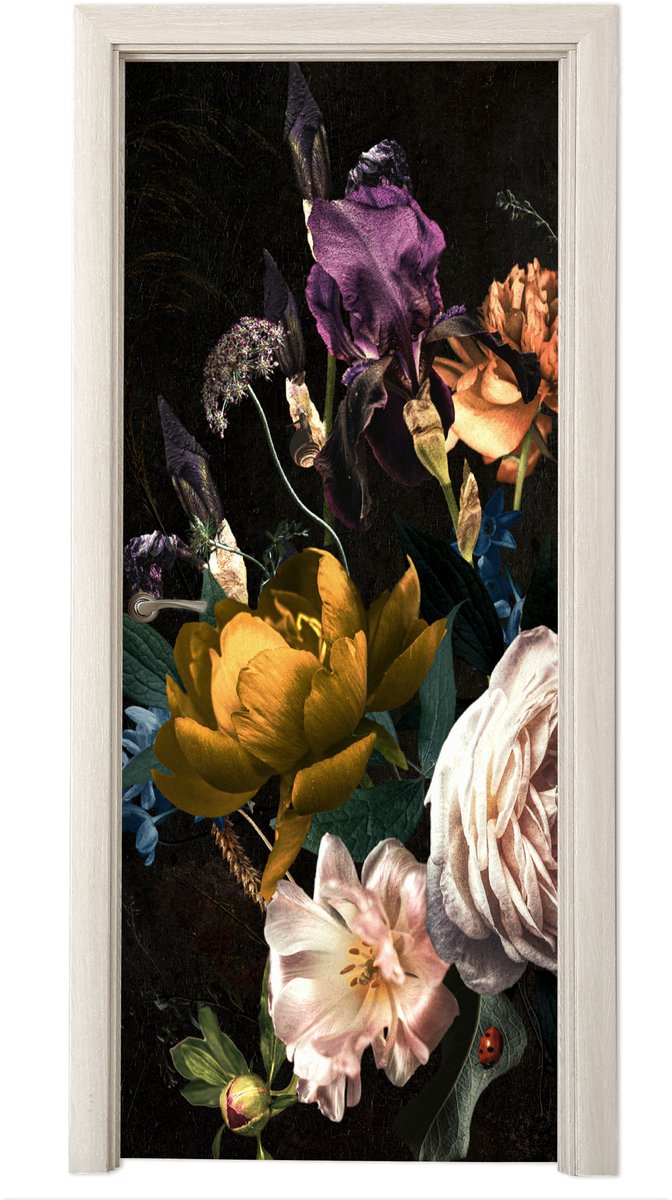 Deurposter 75x205 cm - Deursticker Bloem - Boeket - Patronen - Meubelfolie zelfklevend - D