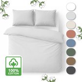 Housse de couette avec fermeture éclair - Percale de Katoen 200 fils qualité hôtelière - 200x220 cm + 2 taies d'oreiller 60x70 cm - Grijs - Muné Bedding