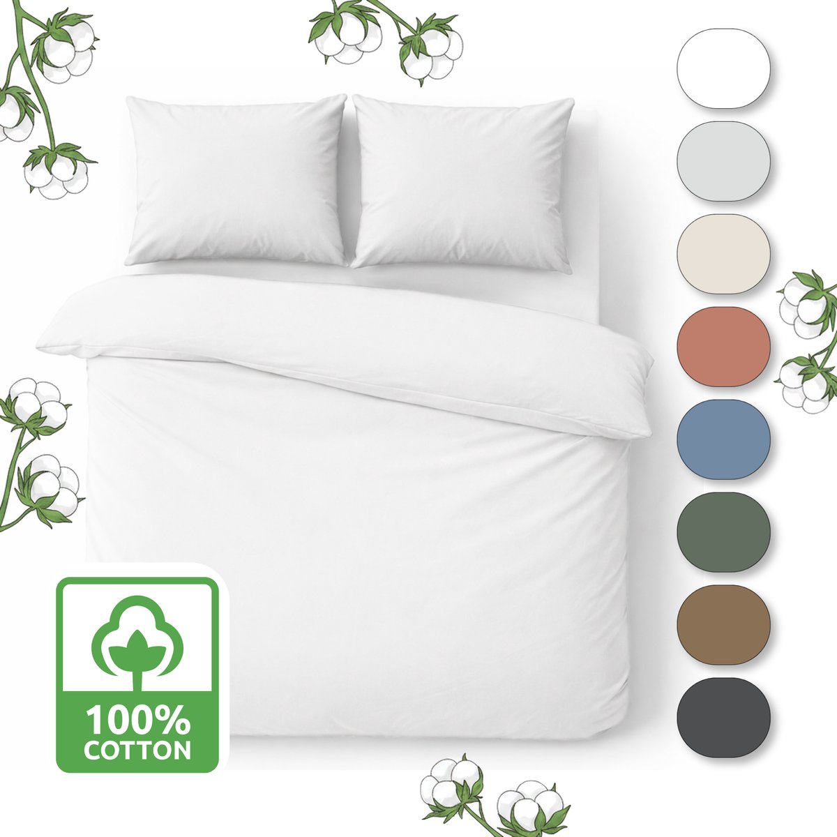 Muné Bedding - Hotelkwaliteit Dekbedovertrek Perkal Satijn 300TC - 240x220 - Inclusief Kussensloop | 3-zijdige Rits - Wit