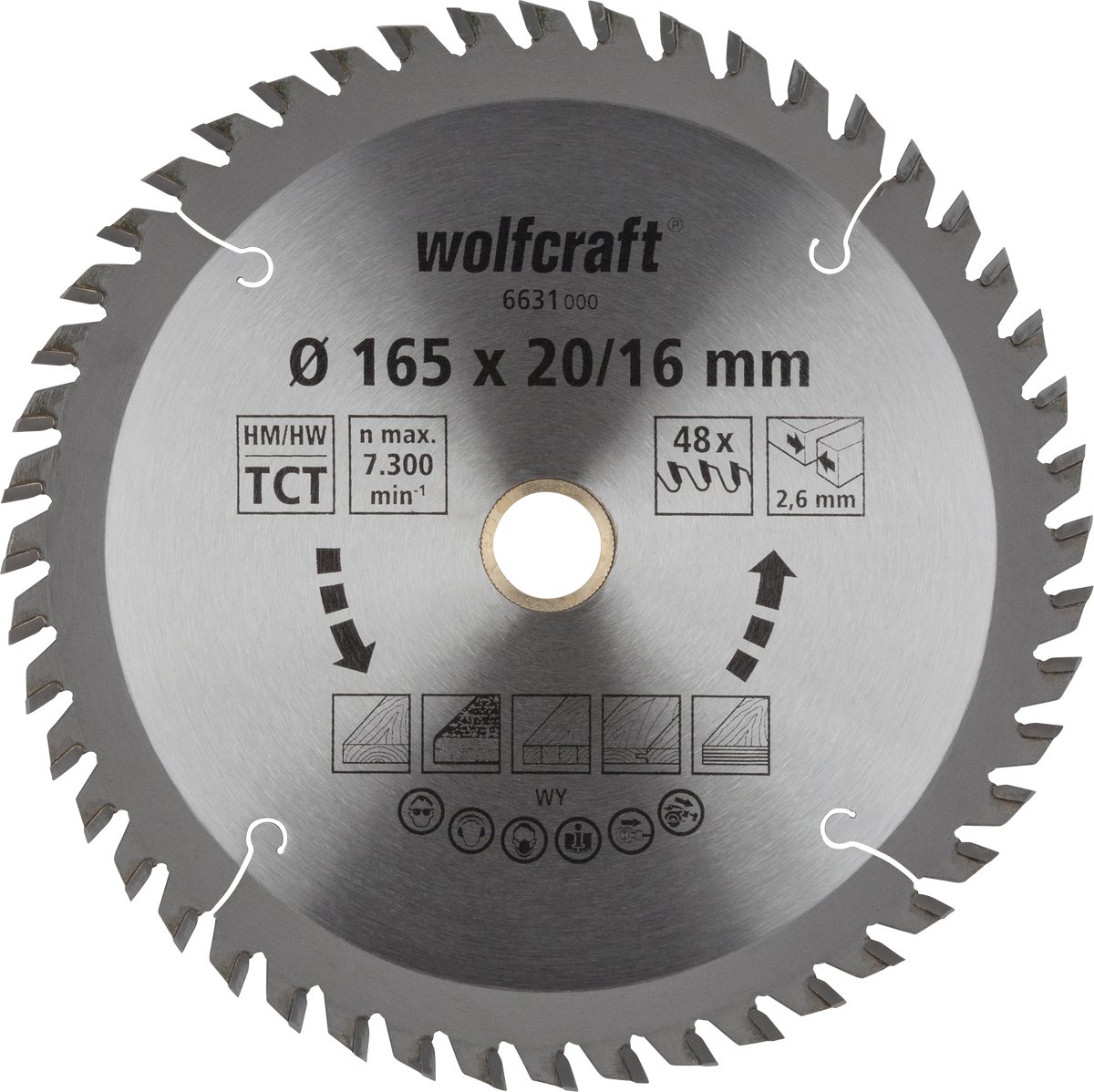 wolfcraft - Cirkelzaagblad 165x20/16mm - 48 Tanden - Zaagblad voor Cirkelzaag - Serie oranje - 6631000