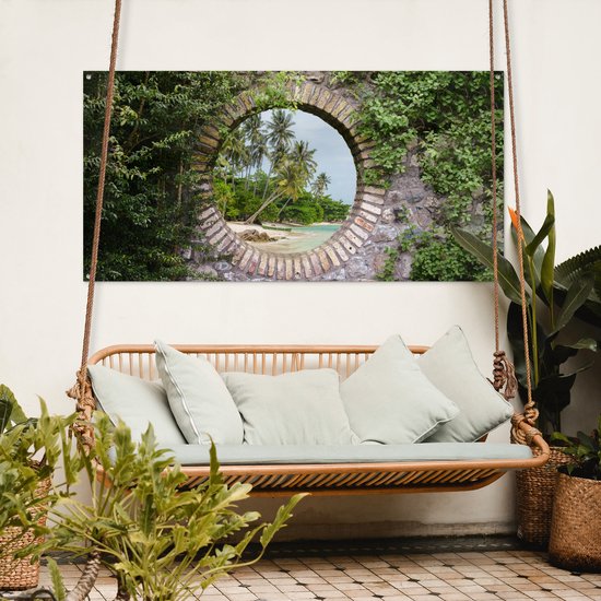 Affiche de jardin - Palmier - Plage - Tropical - Transparent - Affiche de clôture - 160x80 cm - Jardin- Toile de jardin
