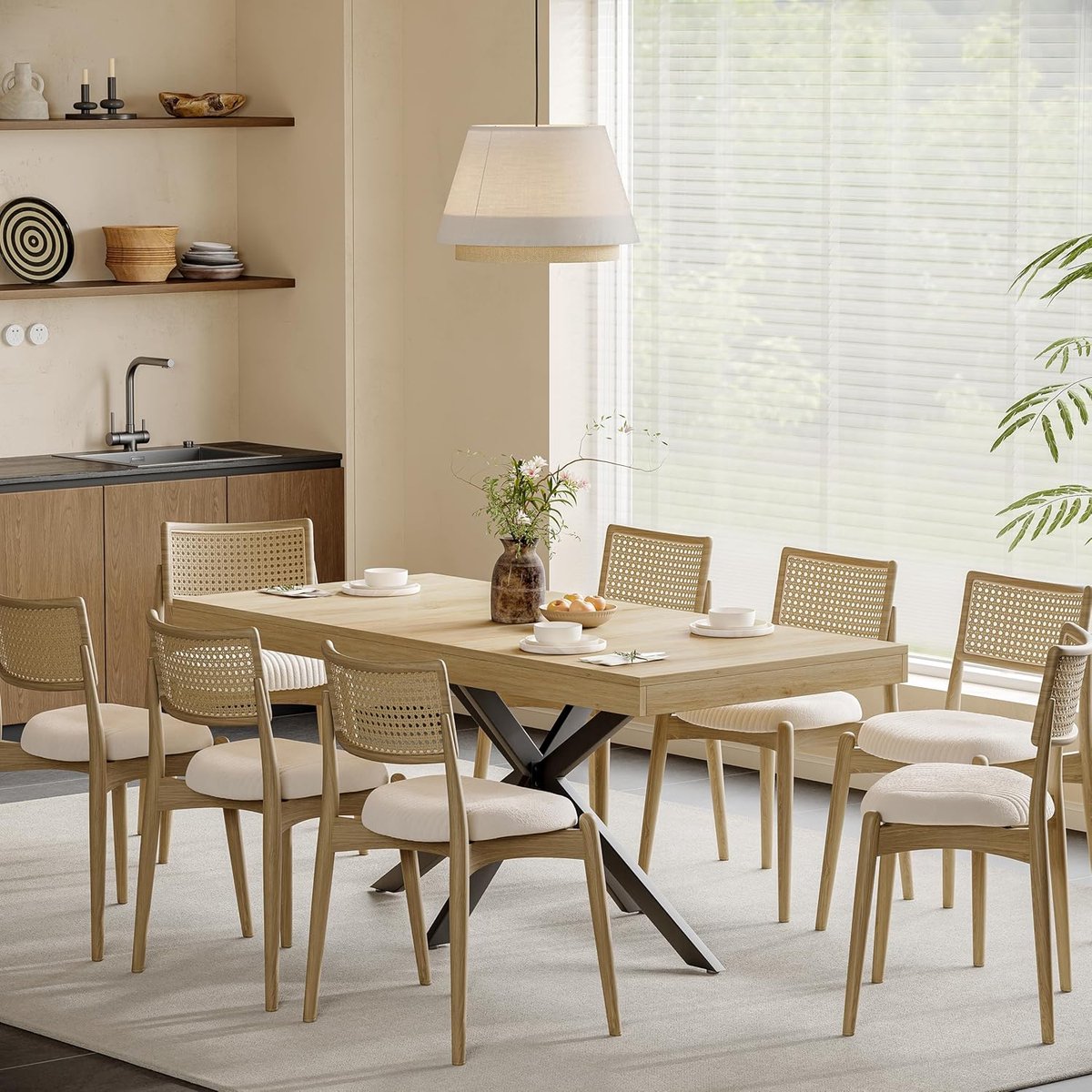 Oak Expand Pro Uitschuifbare Eettafel 140–180 cm (55”–70,9”) voor 4–8 Personen met Verborgen Opbergruimte, Rechthoekige Ruimtebesparende Houten Keukentafel in Farmhouse Stijl
